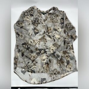 Ralph Lauren Taupe Floral Sheer V-Neck Blouse
